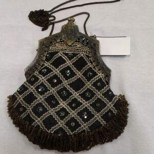 Vintage-Inspired Black and Gold Clutch